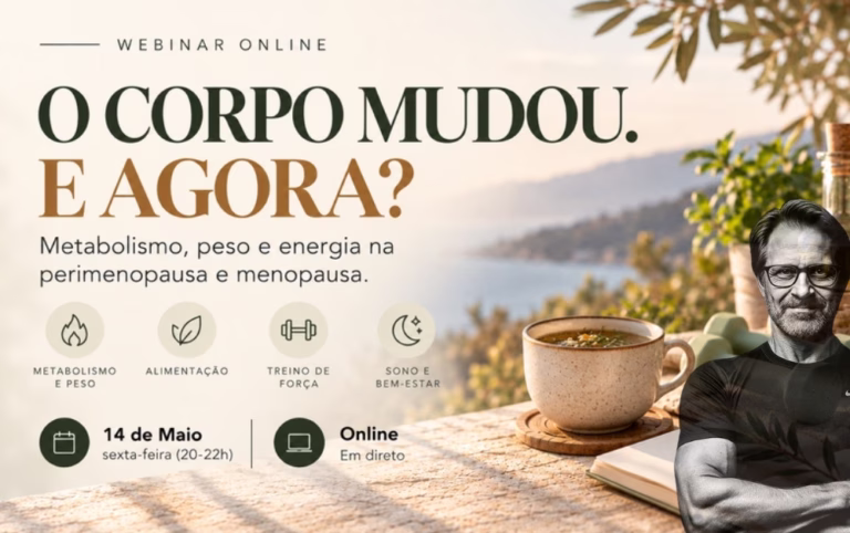 Capa do webinar O Corpo Mudou. E Agora? Perimenopausa e menopausa, 14 de maio de 2027