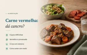 Carne vermelha: dá cancro? Estufado de carne com cenoura, salada com grão e rodelas de chouriço