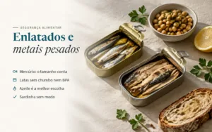 Capa do artigo Enlatados e metais pesados, com latas de sardinha e cavala em azeite
